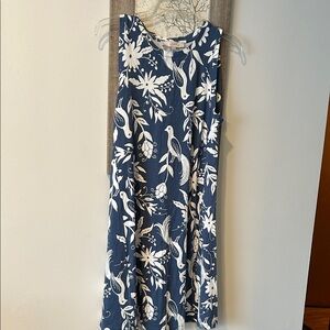 LOFT Blue and White Floral Midi Dress